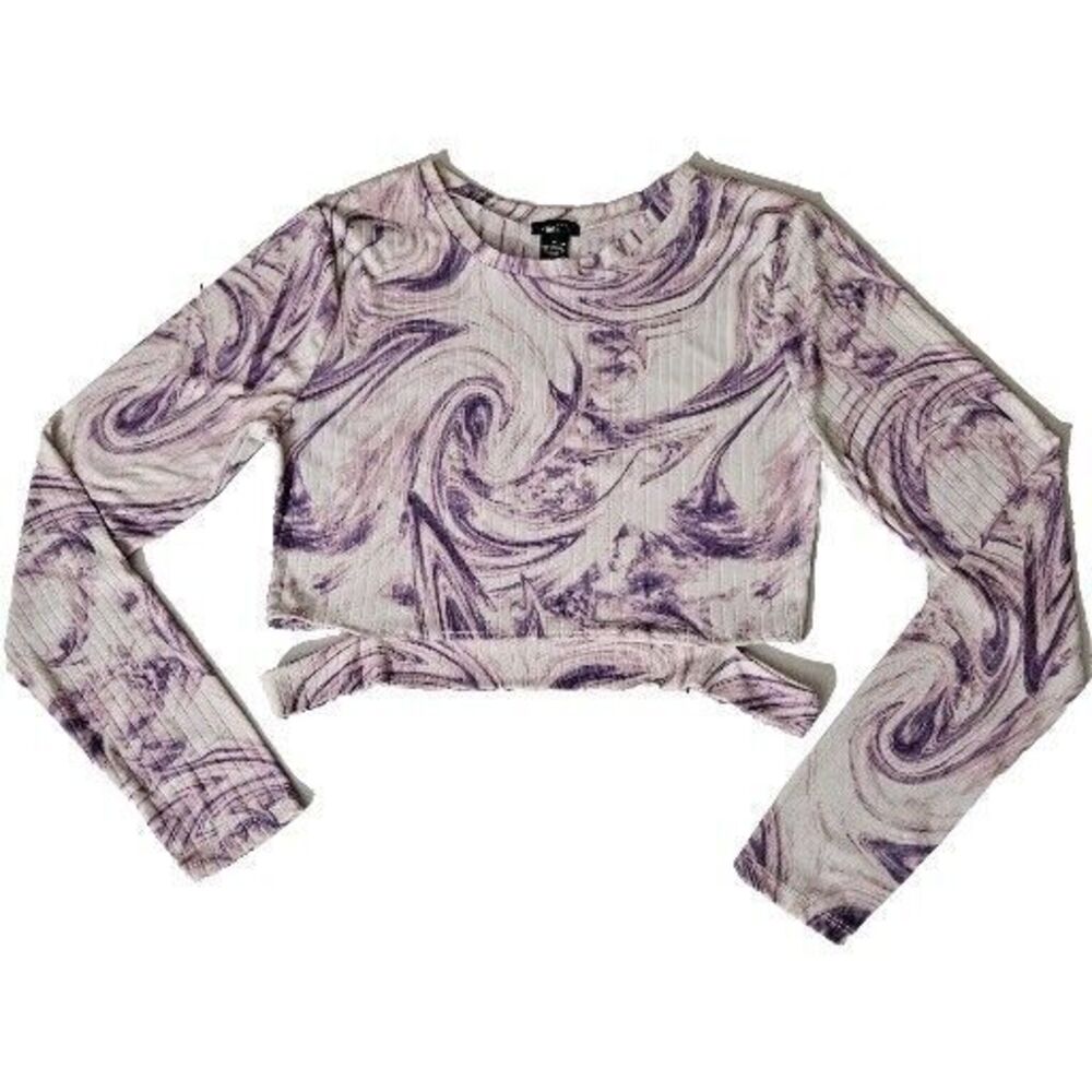Rue 21 Womens Size XL Cut Out Waist Crop Long Sleeve Retro Tie-dye Y2K Abstract